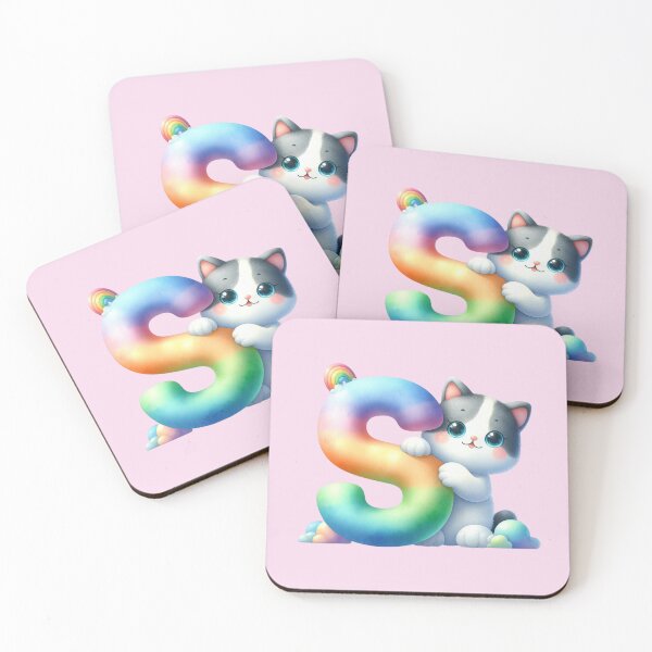 Item preview, Cute Cat Rainbow Letter S designed and sold by NettiesWallArt.