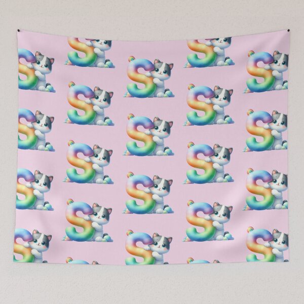 Item preview, Cute Cat Rainbow Letter S designed and sold by NettiesWallArt.