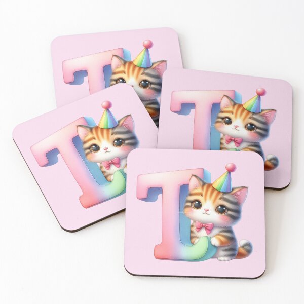 Item preview, Cute Cat Rainbow Letter T designed and sold by NettiesWallArt.