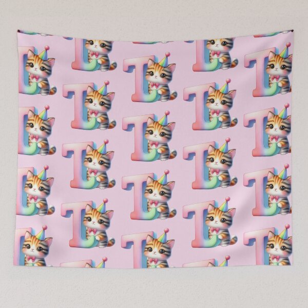 Item preview, Cute Cat Rainbow Letter T designed and sold by NettiesWallArt.