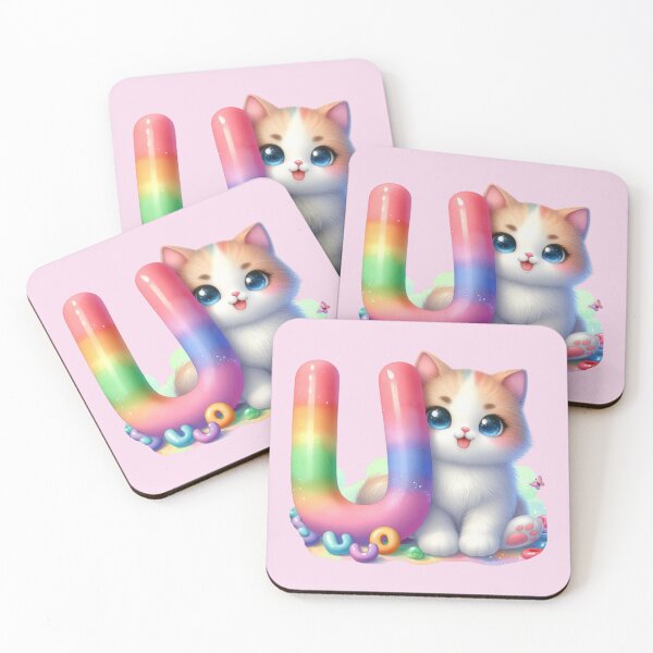 Item preview, Cute Cat Rainbow Letter U designed and sold by NettiesWallArt.