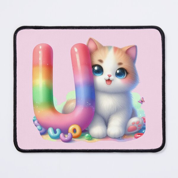 Item preview, Cute Cat Rainbow Letter U designed and sold by NettiesWallArt.