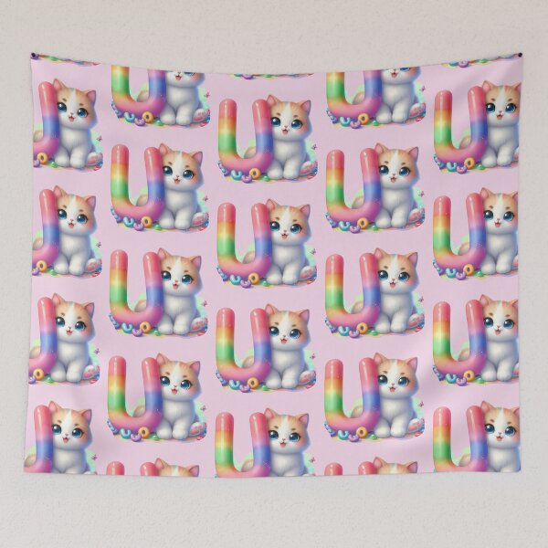 Item preview, Cute Cat Rainbow Letter U designed and sold by NettiesWallArt.