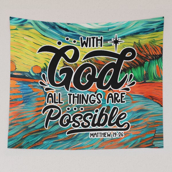 Item preview, Bible Verses About Healing - Matthew 19:26 - Turquoise abstract painting designed and sold by SpartanDStore.