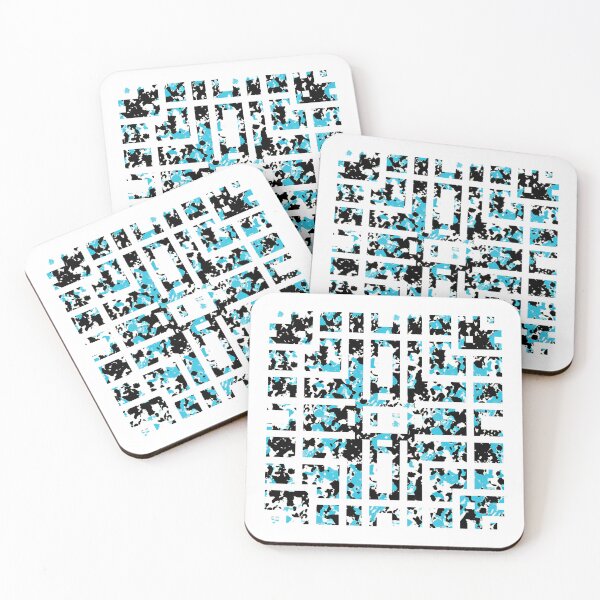 Item preview, Abstract Monochrome Maze - Ink Splatter with Aqua Accents Pattern designed and sold by EWNDesigns.