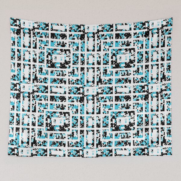 Item preview, Abstract Monochrome Maze - Ink Splatter with Aqua Accents Pattern designed and sold by EWNDesigns.