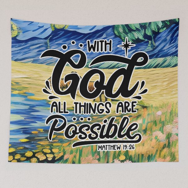 Item preview, Bible Verses About Healing - Matthew 19:26 - Blue abstract hills painting designed and sold by SpartanDStore.