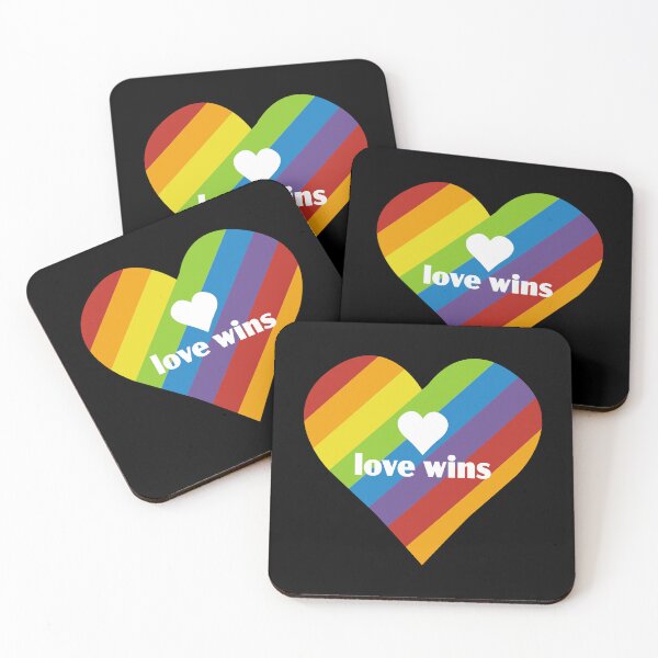 Item preview, diagonal rainbow stripes with white typo "love wins" designed and sold by colorofmagic.