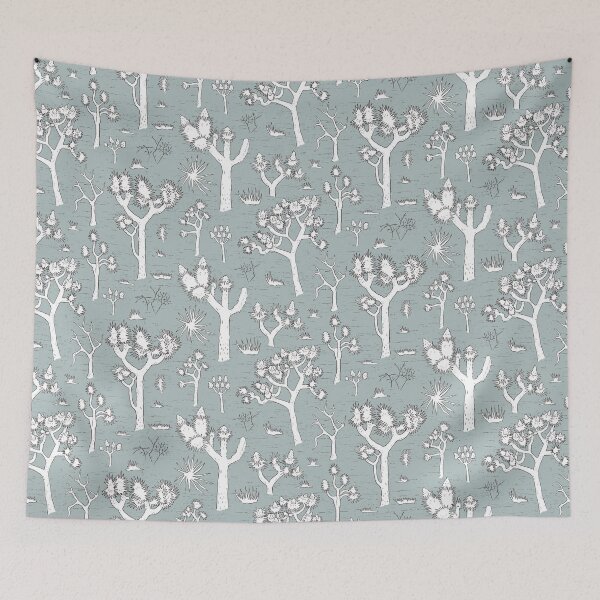 Item preview, white joshua trees on light gray designed and sold by colorofmagic.