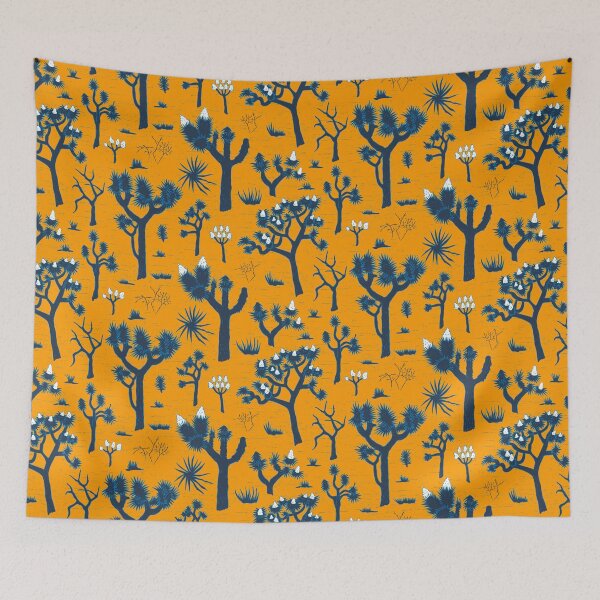 Item preview, vivid blue joshua trees on orange designed and sold by colorofmagic.