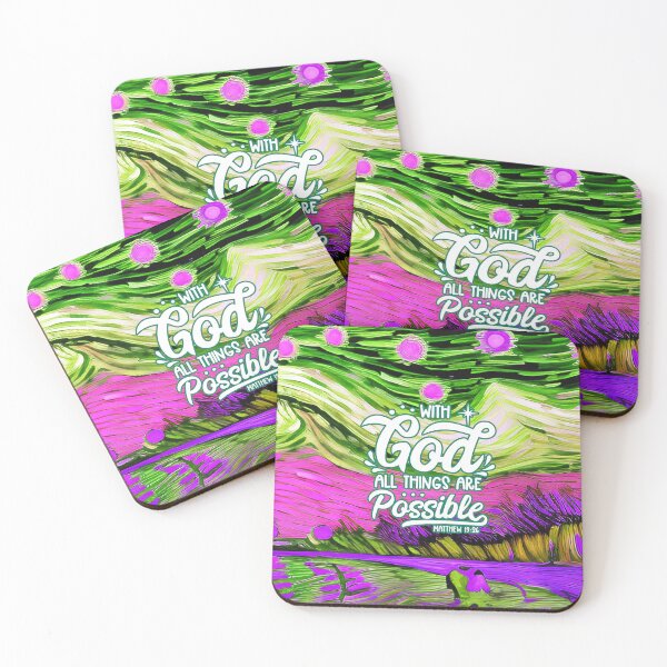 Item preview, Bible Verses For Healing - Matthew 19:26 - Square - Green and Purple Abstract Painting designed and sold by SpartanDStore.