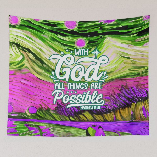 Item preview, Bible Verses For Healing - Matthew 19:26 - Square - Green and Purple Abstract Painting designed and sold by SpartanDStore.