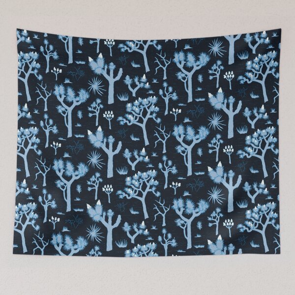 Item preview, light blue joshua trees on deep blue designed and sold by colorofmagic.