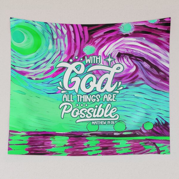 Item preview, Bible Verses For Healing - Matthew 19:26 - Square - Purple Abstract Painting designed and sold by SpartanDStore.