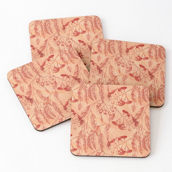 Item preview, Eucalyptus garden floral | red outline on warm orange texture  designed and sold by colorofmagic.