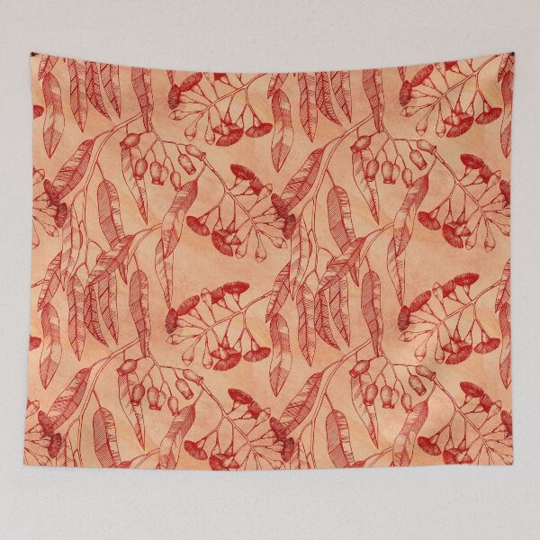 Item preview, Eucalyptus garden floral | red outline on warm orange texture  designed and sold by colorofmagic.