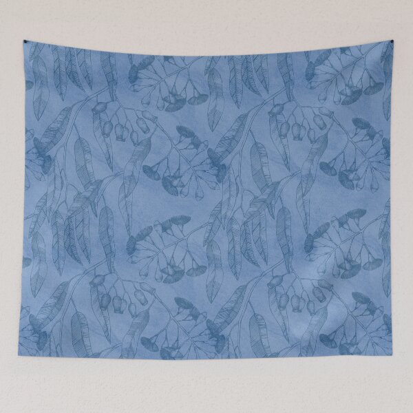 Item preview, Eucalyptus garden flloral | dark blue outline on blue texture designed and sold by colorofmagic.