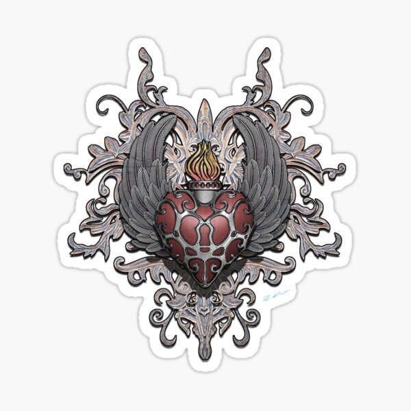 Herz und Flügel - Fantasie 3D Illustration - Version Weiss 5 Sticker