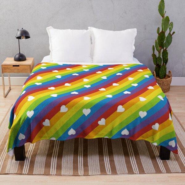 Item preview, diagonal rainbow stripes with white hearts designed and sold by colorofmagic.