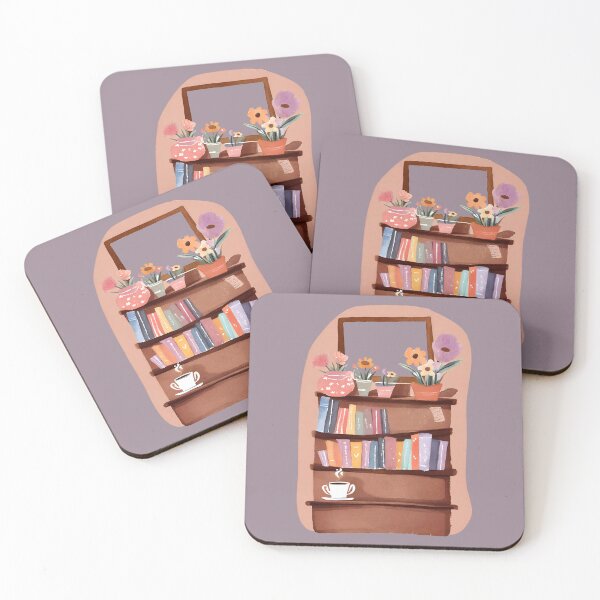 Item preview, Cute Bookshelf with Flowers and Books and Coffee Cup, Watercolor designed and sold by FarmOfCuties.