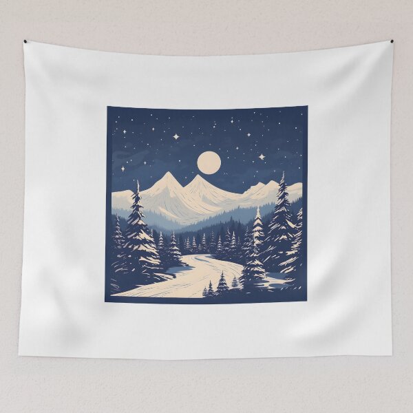 Item preview, Winter Wonderland: Snowy Peaks, Full Moon, and Tranquil Surroundings designed and sold by Shirtastically.