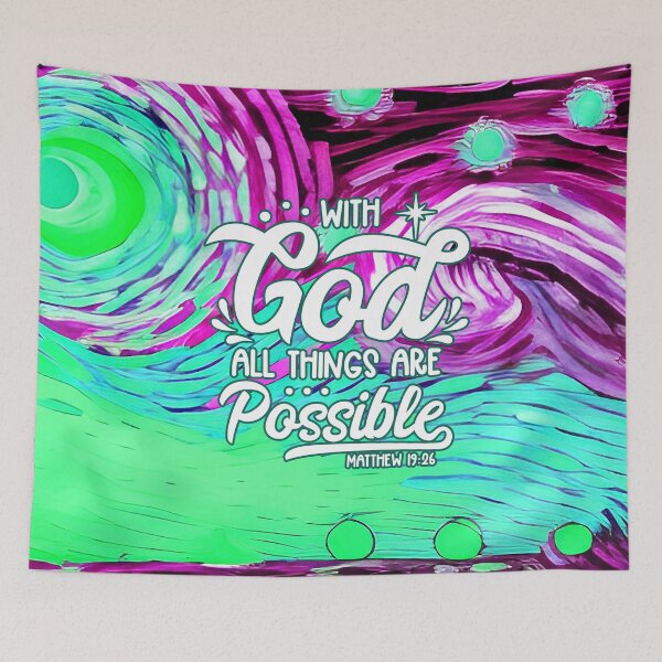 Item preview, Bible Verses For Healing - Matthew 19:26 - Purple And Green Abstract Painting designed and sold by SpartanDStore.