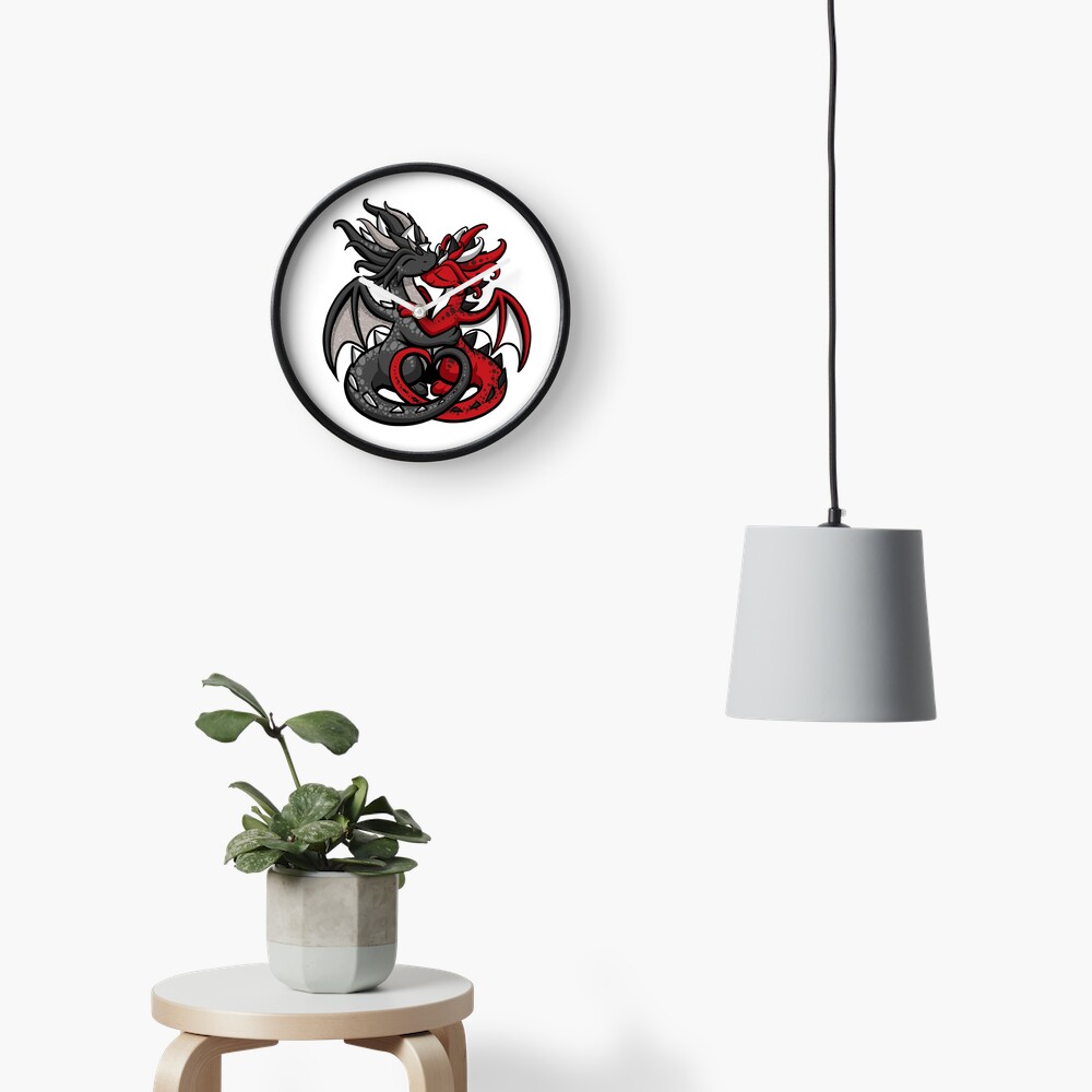 Dragon Couple Black and Red Clock