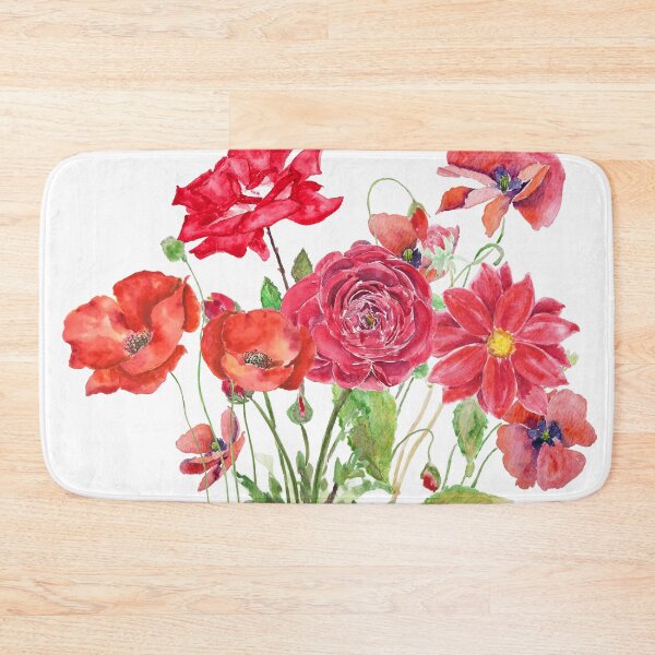 Item preview, passionate red and orange poppy rose dahlia ranunculus flowers bouquet hand painted  designed and sold by SelenePaintings .