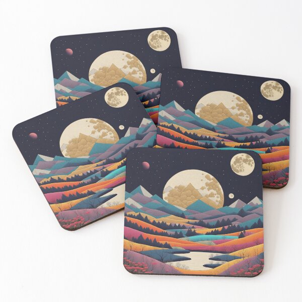 Item preview, Embroidered moon, colorful landscape under a starry sky designed and sold by sabellet.