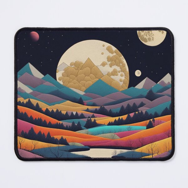 Item preview, Embroidered moon, colorful landscape under a starry sky designed and sold by sabellet.