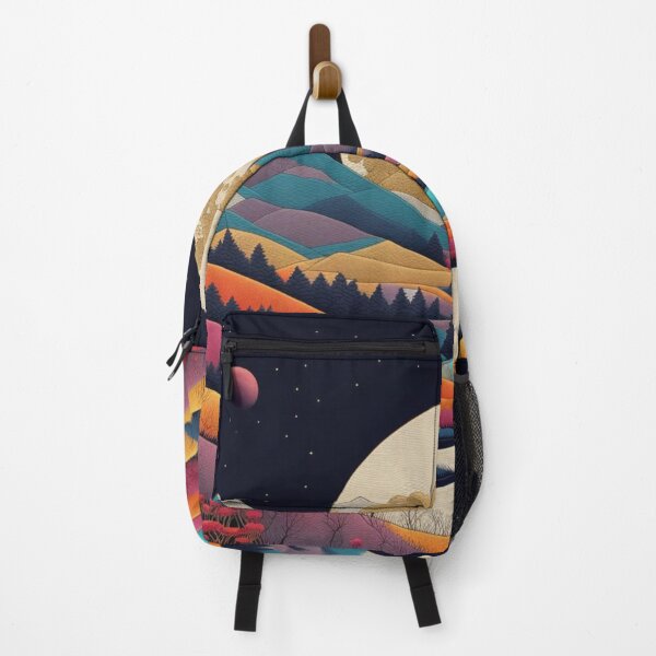 Item preview, Embroidered moon, colorful landscape under a starry sky designed and sold by sabellet.