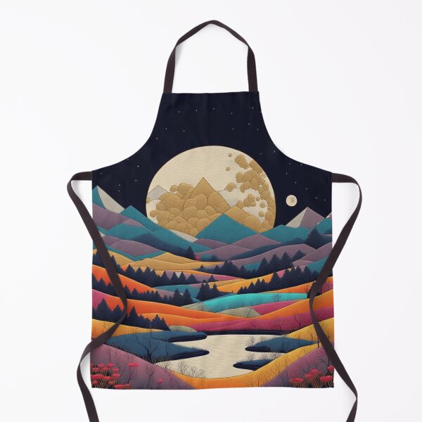 Item preview, Embroidered moon, colorful landscape under a starry sky designed and sold by sabellet.