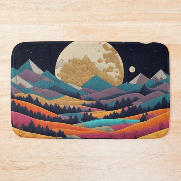 Item preview, Embroidered moon, colorful landscape under a starry sky designed and sold by sabellet.
