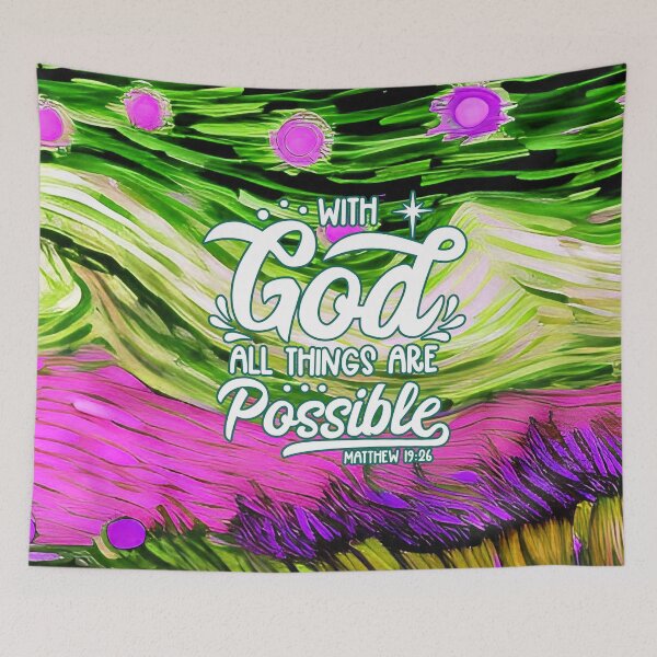 Item preview, Bible Verses For Healing - Matthew 19:26 - Landscape Green and Pink Painting designed and sold by ZenReiArt.