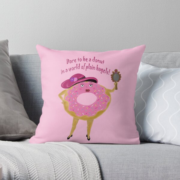 Whimsical Pink Donut - Dare to be a Donut! Throw Pillow