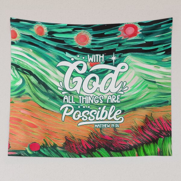 Item preview, Bible Verses For Healing - Matthew 19:26 - Landscape - Teal Abstract Painting designed and sold by SpartanDStore.