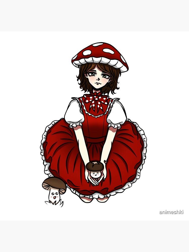Anime-style girl with a fly agaric hat in a vintage dress with voluminous  sleeves. A small mushroom in her hands." Greeting Card for Sale by  animeshki | Redbubble