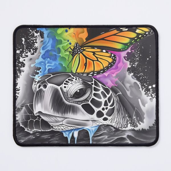 Item preview, “Underwater elegance: Monochrome turtle, burst butterfly” designed and sold by Art-Vortex-fr.