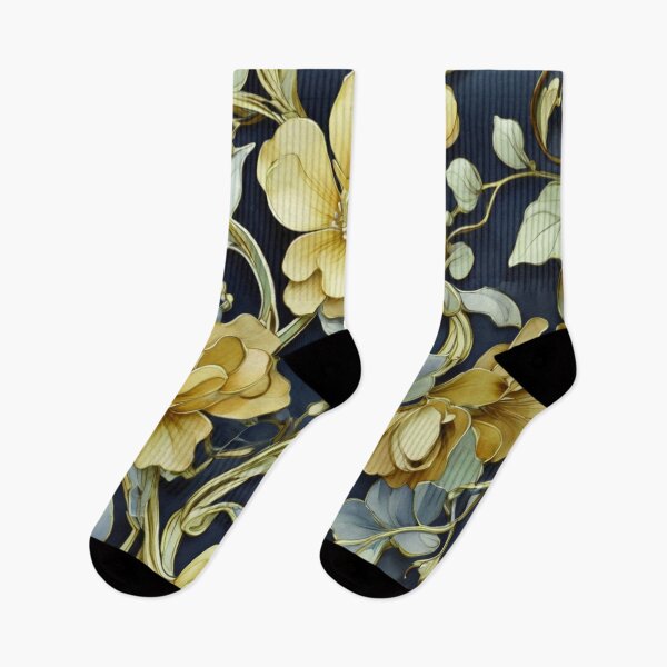 Item preview, Yellow flowers on navy designed and sold by Flowersonstuff.