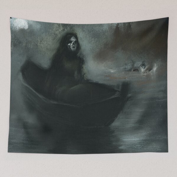Item preview, Dark Gothic Art Grim Reaper in a Boat Drawing designed and sold by Dariia Zhyrova.