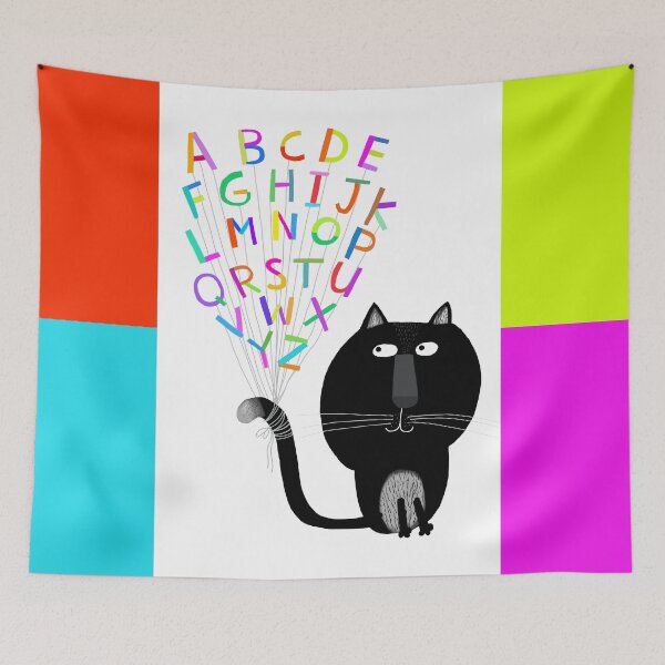 Item preview, Colorful Alphabet Letters with Black Cat by Artist Carla Daly designed and sold by Carla Daly.
