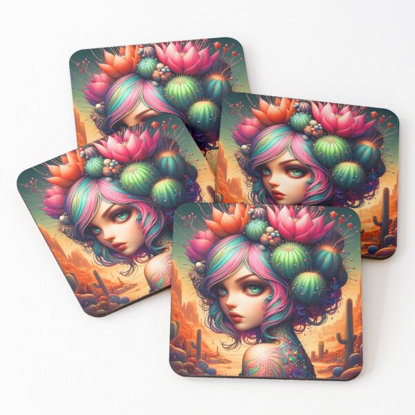 Item preview, Oasis Queen: Lady Cactus's Radiant Portrait - fantasy portraiture designed and sold by EmeraldeaArt.