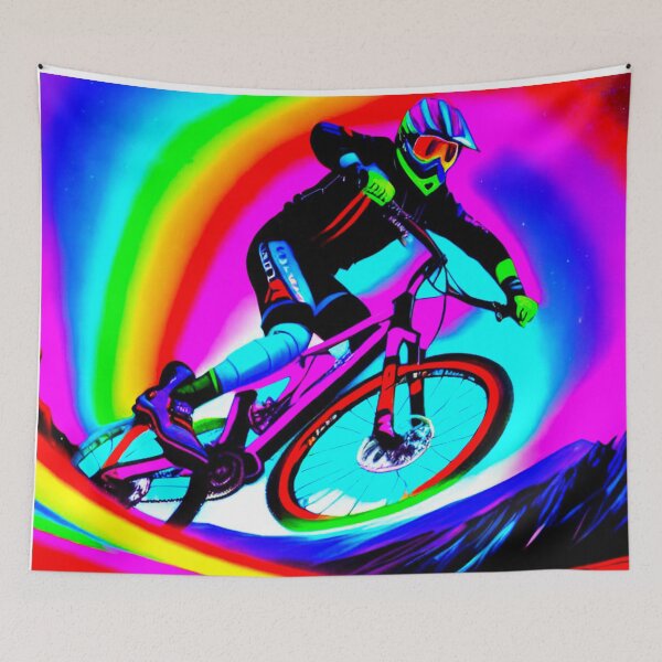 Item preview, Trailblazing Spectrum: Bright MTB Rider Shredding Trails and Taking Names designed and sold by GrizzlyCollective.