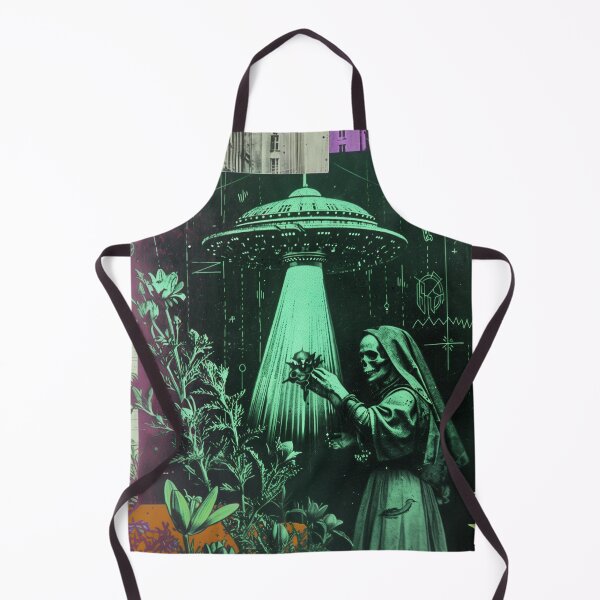 Artikelvorschau, Heiliger Tod UFO Vintage Retro surreale Collage Kunst entworfen und verkauft von Mystikos Art.