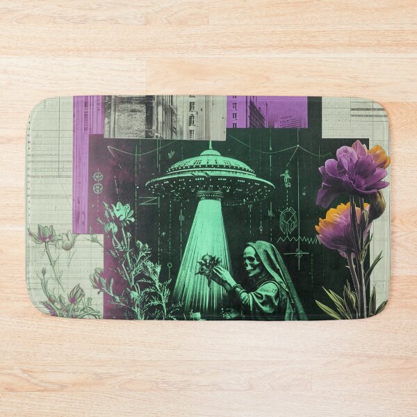 Item preview, Saint Death UFO Vintage Retro Surreal Collage Art designed and sold by Mystikos Art.