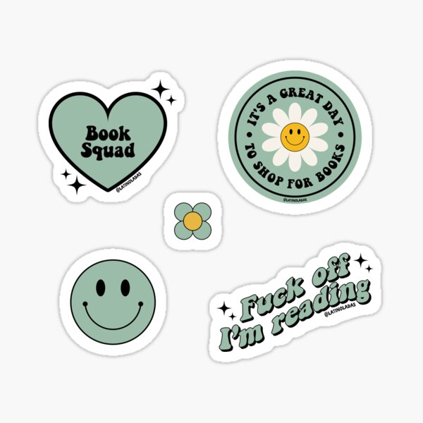 Artikel-Vorschau von Book Squad / Fuck Off Im Reading / Es ist ein toller Tag, um Bücher zu kaufen / Bookish Smiley Face Sticker Pack, designt und verkauft von Latinoladas.