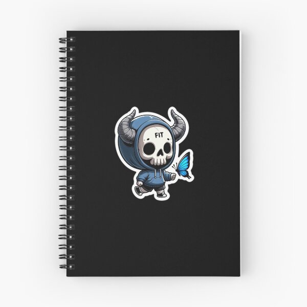 Artikelvorschau, ein gehörnter Totenkopf von FIT, der mit einem blauen Schmetterling spielt entworfen und verkauft von MrDarkRealm.