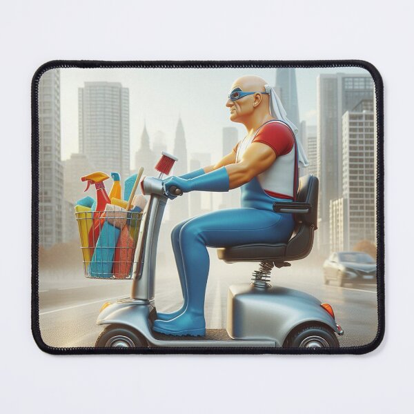 Item preview, its just super Mr.Clean driving a mobility scooter through the city FAN ART designed and sold by SaraDatCool.