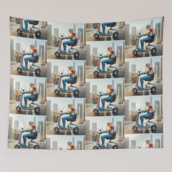 Item preview, its just super Mr.Clean driving a mobility scooter through the city FAN ART designed and sold by SaraDatCool.