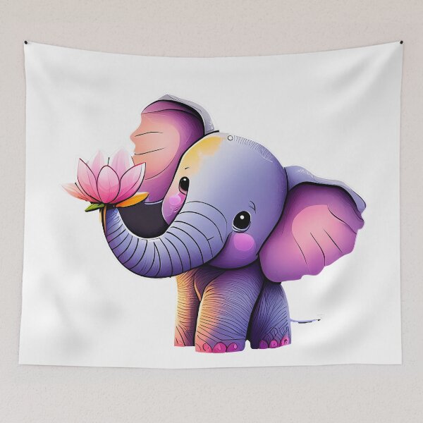 Item preview, A purple elephant with pink highlights holding a pink flower in its trunk. designed and sold by creativekrish.